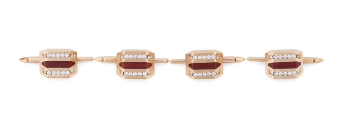 KURT WAYNE CARNELIAN & DIAMOND SHIRT STUDS 14K YG