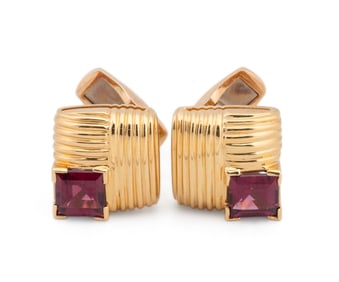 KURT WAYNE GARNET CUFFLINKS 18K YELLOW GOLD