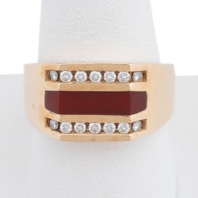 KURT WAYNE CARNELIAN AND DIAMOND RING 14K YG
