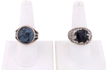 DAVID YURMAN, TWO MEN'S PIETERSITE STERLING RINGS