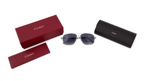 CARTIER SILVER FRAME AVIATOR SUNGLASSES CT0306S