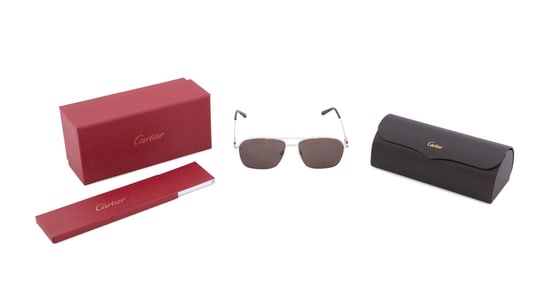 CARTIER SILVER METAL FRAME SUNGLASSES CT0306S