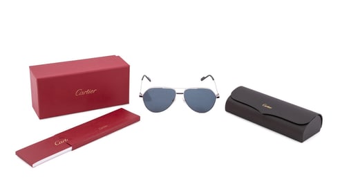 CARTIER SILVER FRAME AVIATOR SUNGLASSES CT0334S