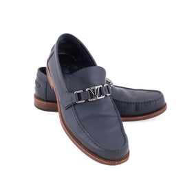 LOUIS VUITTON MENS NAVY BLUE LEATHER MAJOR LOAFERS