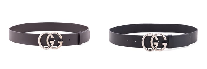 TWO GUCCI LEATHER DOUBLE G BELTS BROWN AND BLACK