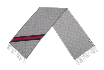 GUCCI 'NIKKY' WOOL GG MONOGRAM WEB STRIPE SCARF