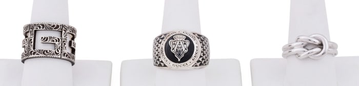 THREE GUCCI MEN'S STERLING SILVER RINGS