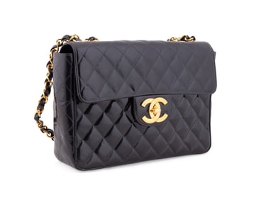 CHANEL 1990S PATENT QUILTED JUMBO SINGLE FLAP BAG