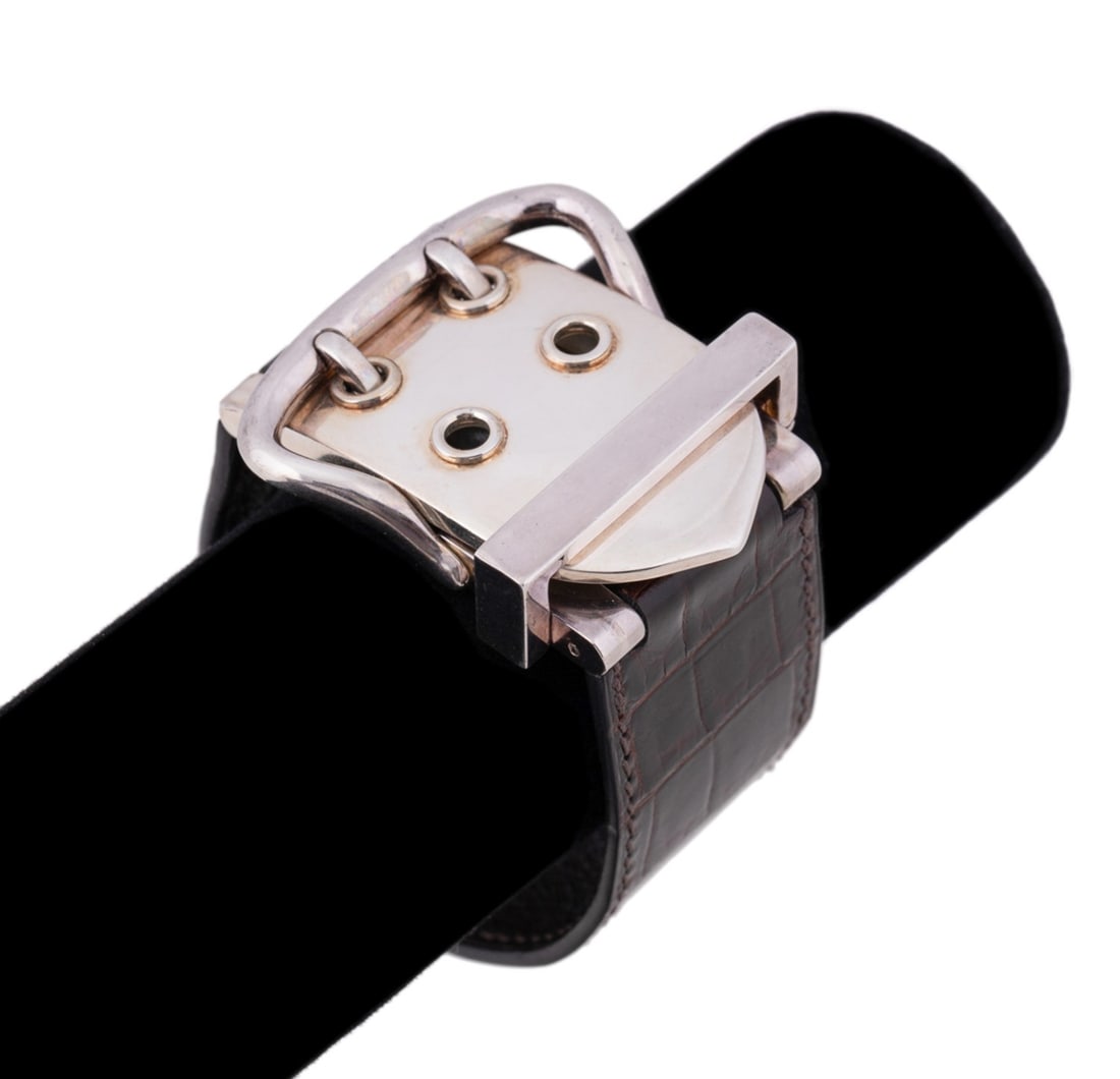 HERMES STERLING & CROCODILE BUCKLE BRACELET (1 of 11)