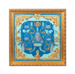 FRAMED HERMES 'ETRIERS' EQUESTRIAN MOTIF SCARF
