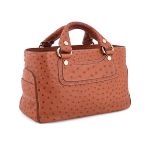 CELINE BROWN OSTRICH LEATHER BOOGIE HANDBAG