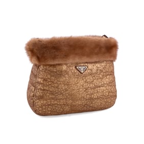 PRADA GOLD AND TAN SUEDE MINK CROCODILE BAG