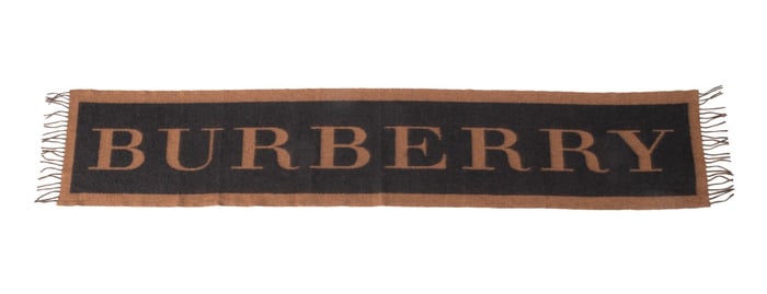 BURBERRY 'LOGO' CASHMERE CAMEL / BROWN SCARF