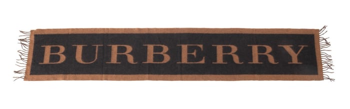 BURBERRY 'LOGO' CASHMERE CAMEL / BROWN SCARF