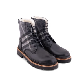 BURBERRY WILLIAM CHECK LEATHER AND WOOL BOOTS