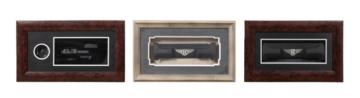 THREE AUTOMOTIVE SHADOW BOXES, BENTLEY & MERCEDES