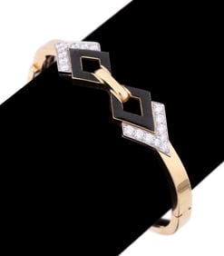 DAVID WEBB DIAMOND & ENAMEL 18K YG, PLAT BRACELET