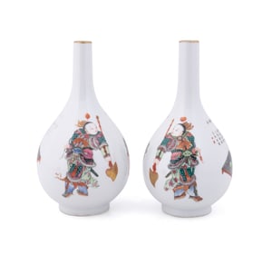 PAIR OF CHINESE FIGURAL BOTTLE VASES