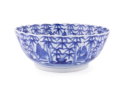JAPANESE BLUE & WHITE SCALLOPED BOWL