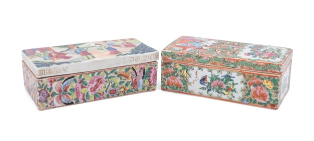 TWO CHINESE EXPORT FAMILLE ROSE PORCELAIN BOXES