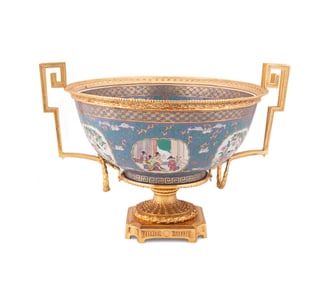 BRONZE MOUNTED CHINESE ROSE MEDALLION CENTER BOWL