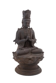 CHINESE BRONZE SEATED GUANYIN FIGURE