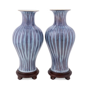 PAIR OF STRIPED CASCADE VASES