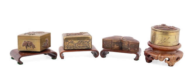 FOUR JAPANESE MINIATURE METALWORK BOXES