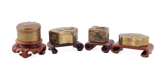 FOUR JAPANESE MINIATURE METALWORK BOXES