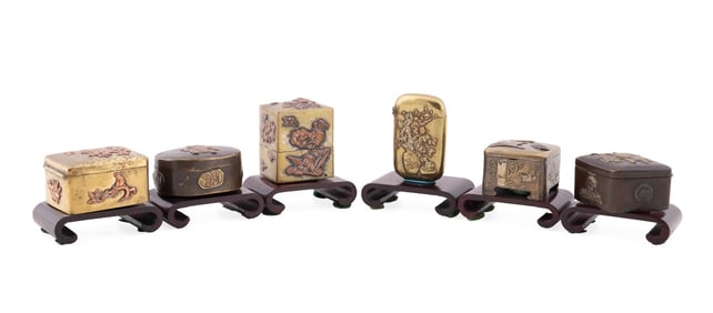 SIX JAPANESE MINIATURE METALWORK BOXES