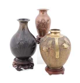 THREE MEIJI JAPANESE BRONZE VASES