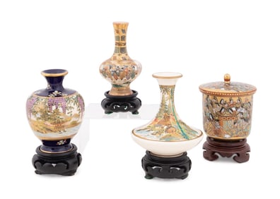 FOUR MINIATURE JAPANESE SATSUMA VESSELS