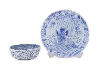 JAPANESE BLUE & WHITE BOWL AND CHARGER