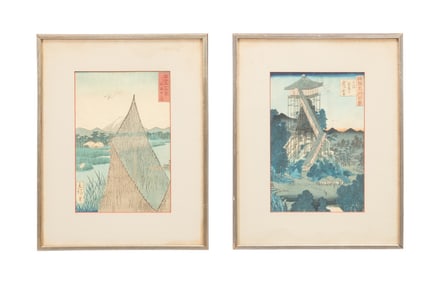 TWO HIROSHIGE II LANDSCAPE VIEWS WOODBLOCK PRINTS