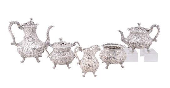 FIVE PIECE S. KIRK & SON CO. STERLING TEA SERVICE