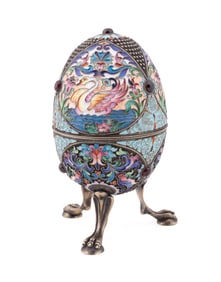 P. OVCHINNIKOV SWAN ENAMEL GEMSET SET EGG