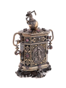 JULES WIESE SILVER GILT, JEWEL & ENAMEL VESTA BOX