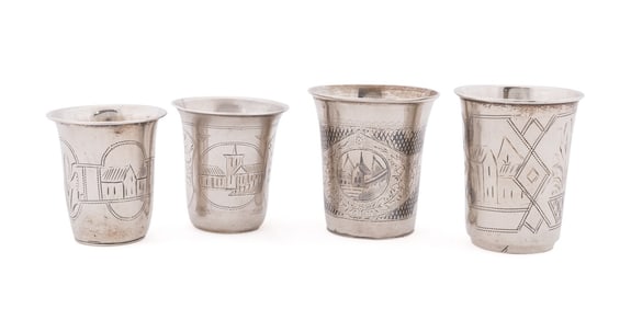 L. 19TH / E. 20TH C, 4 RUSSIAN SILVER KIDDUSH CUPS