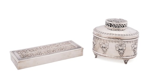 TWO JUDAICA STERLING SILVER BOXES, ONE ETROG