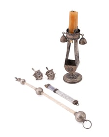 5PCS STERLING & SILVER DIMINUTIVE JUDAICA OBJECTS