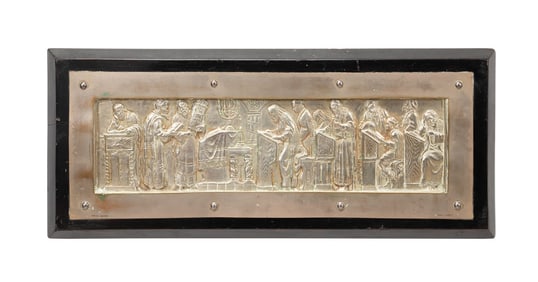 BEZALEL SCHOOL 'YOM KIPPUR' SILVER PLAQUE, C. 1920