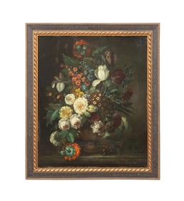 19TH C. CONTINENTAL SCH. FLORAL STILL LIFE, O/C