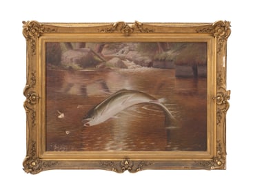GEORGE COPE, LEAPING TROUT, OIL ON CANVAS, 1904