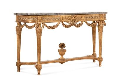 NEOCLASSICAL STYLE PARCEL GILT MARBLE TOP CONSOLE