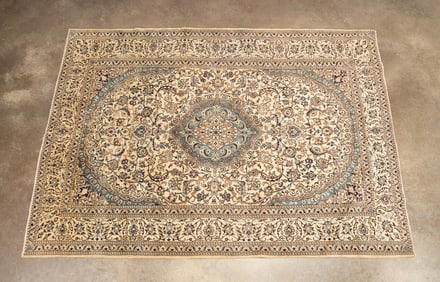 HANDWOVEN SILK AND WOOL PERSIAN NAIN RUG
