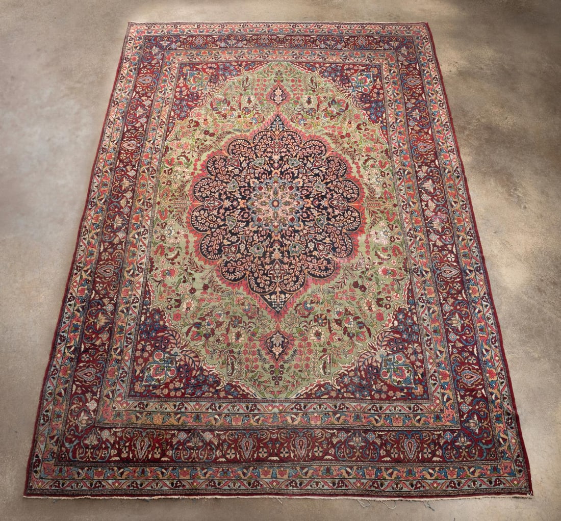 LARGE HAND KNOTTED PERSIAN YAZD LAVAR KERMAN RUG (1 of 4)