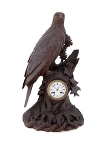BLACK FOREST CARVED EAGLE CLOCK W/ FRERES MOVEMENT