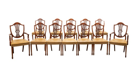 SET OF 12 SHERATON STYLE DINING CHAIRS, 19TH C.