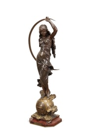 AUGUSTE MOREAU, 'SELENE', BRONZE FIGURAL CLOCK
