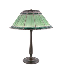 TIFFANY STUDIOS GREEN LINEN FOLD TABLE LAMP